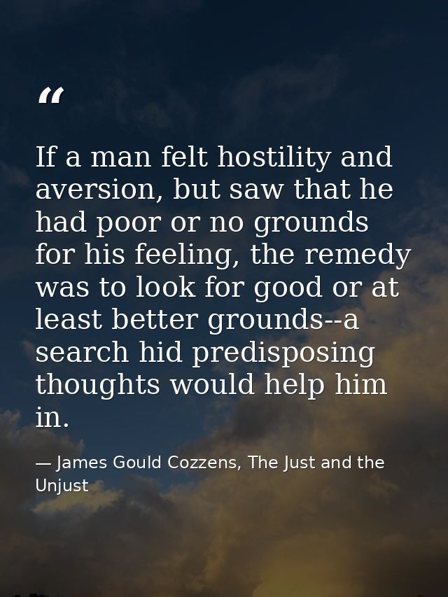 If a man felt hostility and aversion, but saw that he had poor or no grounds for his feeling, the remedy was to look for — James Gould Cozzens, The Just and the Unjust