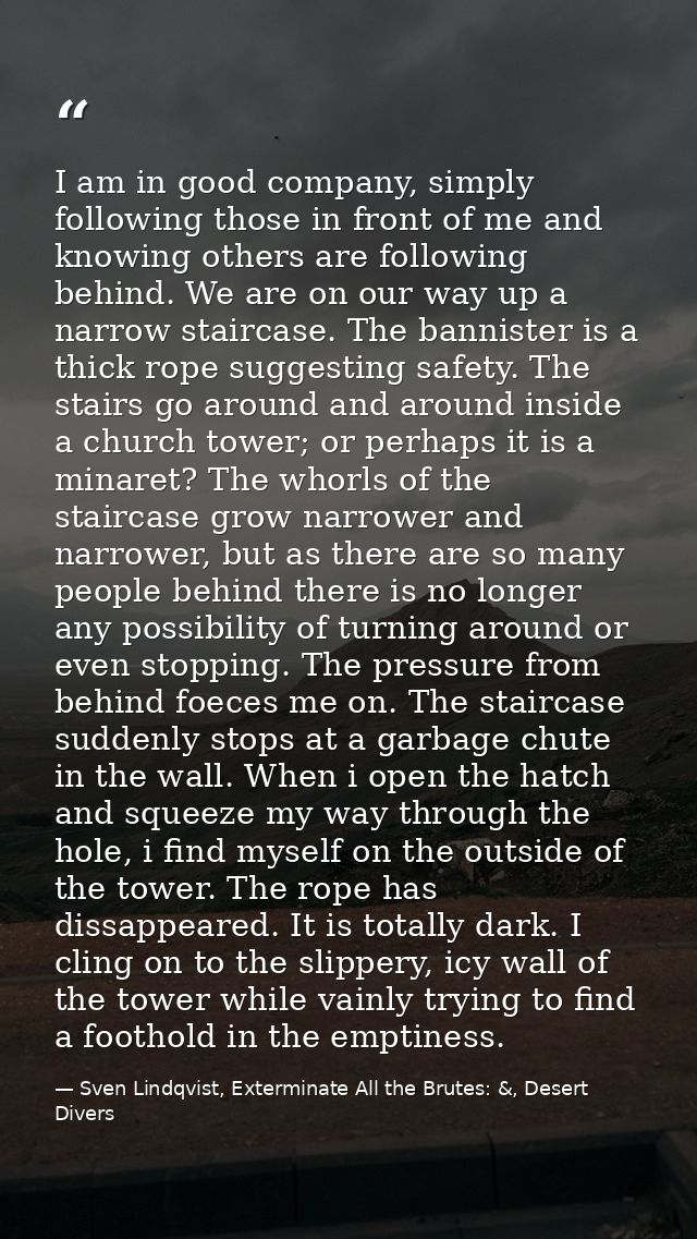 I am in good company, simply following those in front of me and knowing others are following behind. We are on our way u — Sven Lindqvist, Exterminate All the Brutes: &, Desert Divers