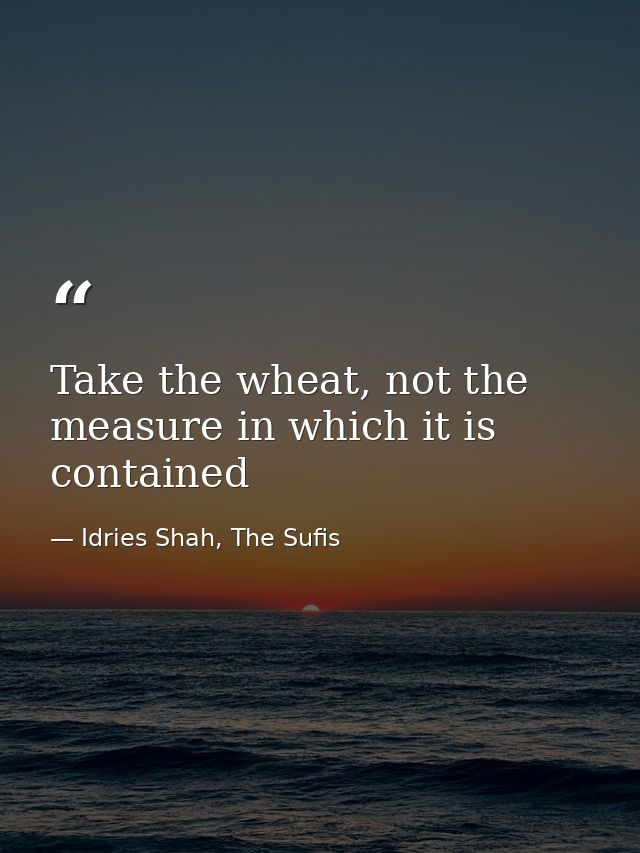 Take the wheat, not the measure in which it is contained — Idries Shah, The Sufis