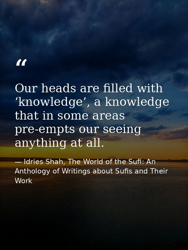 Our heads are filled with ‘knowledge’, a knowledge that in some areas pre-empts our seeing anything at all. — Idries Shah, The World of the Sufi: An Anthology of Writings about Sufis and Their Work