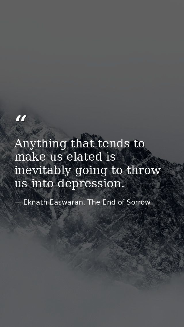 Anything that tends to make us elated is inevitably going to throw us into depression. — Eknath Easwaran, The End of Sorrow