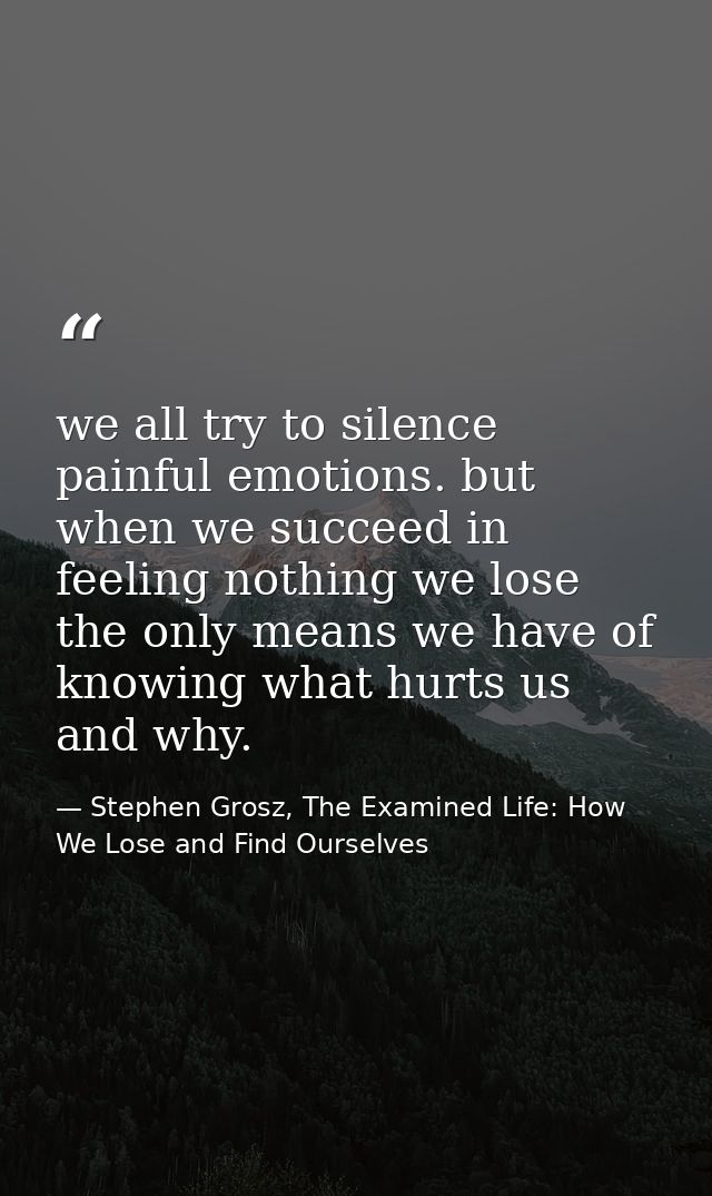 we all try to silence painful emotions. but when we succeed in feeling nothing we lose the only means we have of knowing — Stephen Grosz, The Examined Life: How We Lose and Find Ourselves