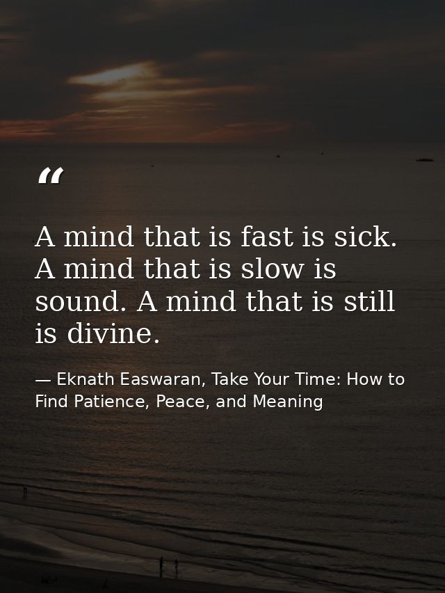 A mind that is fast is sick. A mind that is slow is sound. A mind that is still is divine. — Eknath Easwaran, Take Your Time: How to Find Patience, Peace, and Meaning