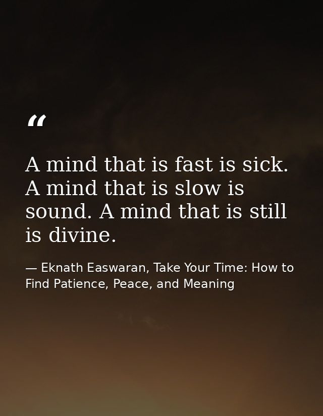 A mind that is fast is sick. A mind that is slow is sound. A mind that is still is divine. — Eknath Easwaran, Take Your Time: How to Find Patience, Peace, and Meaning