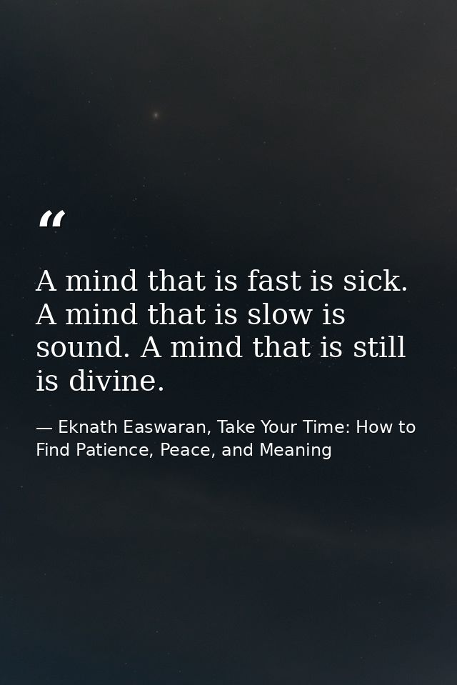 A mind that is fast is sick. A mind that is slow is sound. A mind that is still is divine. — Eknath Easwaran, Take Your Time: How to Find Patience, Peace, and Meaning