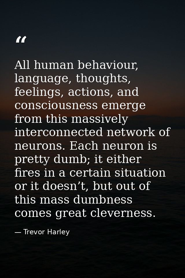 All human behaviour, language, thoughts, feelings, actions, and consciousness emerge from this massively interconnected  — Trevor Harley