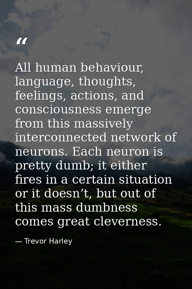 All human behaviour, language, thoughts, feelings, actions, and consciousness emerge from this massively interconnected  — Trevor Harley