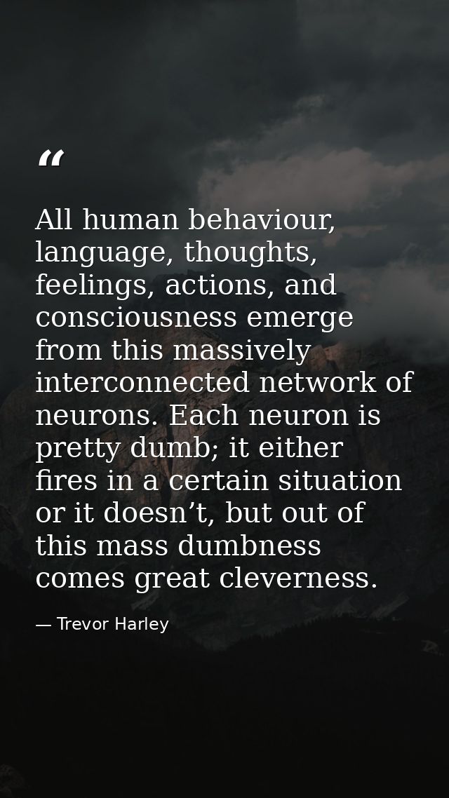 All human behaviour, language, thoughts, feelings, actions, and consciousness emerge from this massively interconnected  — Trevor Harley