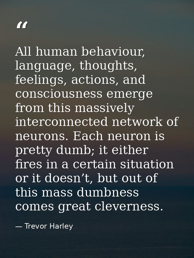 All human behaviour, language, thoughts, feelings, actions, and consciousness emerge from this massively interconnected  — Trevor Harley