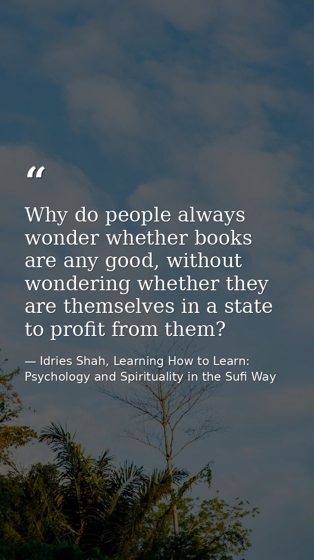 Why do people always wonder whether books are any good, without wondering whether they are themselves in a state to prof — Idries Shah, Learning How to Learn: Psychology and Spirituality in the Sufi Way