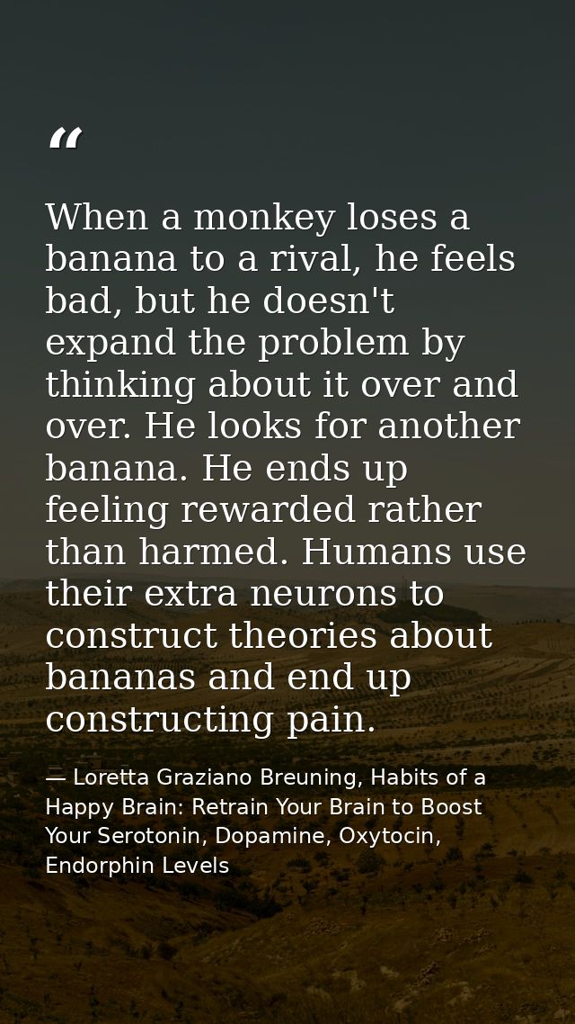 When a monkey loses a banana to a rival, he feels bad, but he doesn't expand the problem by thinking about it over and o — Loretta Graziano Breuning, Habits of a Happy Brain: Retrain Your Brain to Boost Your Serotonin, Dopamine, Oxytocin,  Endorphin Levels