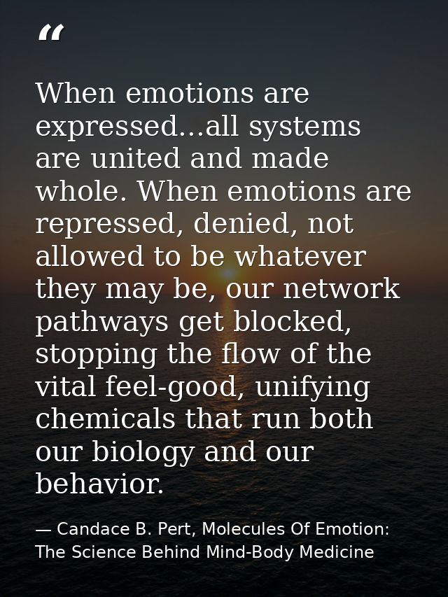 When emotions are expressed...all systems are united and made whole. When emotions are repressed, denied, not allowed to — Candace B. Pert, Molecules Of Emotion: The Science Behind Mind-Body Medicine