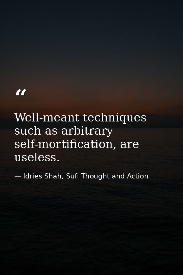 Well-meant techniques such as arbitrary self-mortification, are useless. — Idries Shah, Sufi Thought and Action