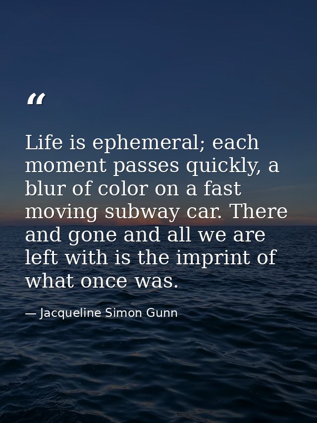 Life is ephemeral; each moment passes quickly, a blur of color on a fast moving subway car. There and gone and all we ar — Jacqueline Simon Gunn