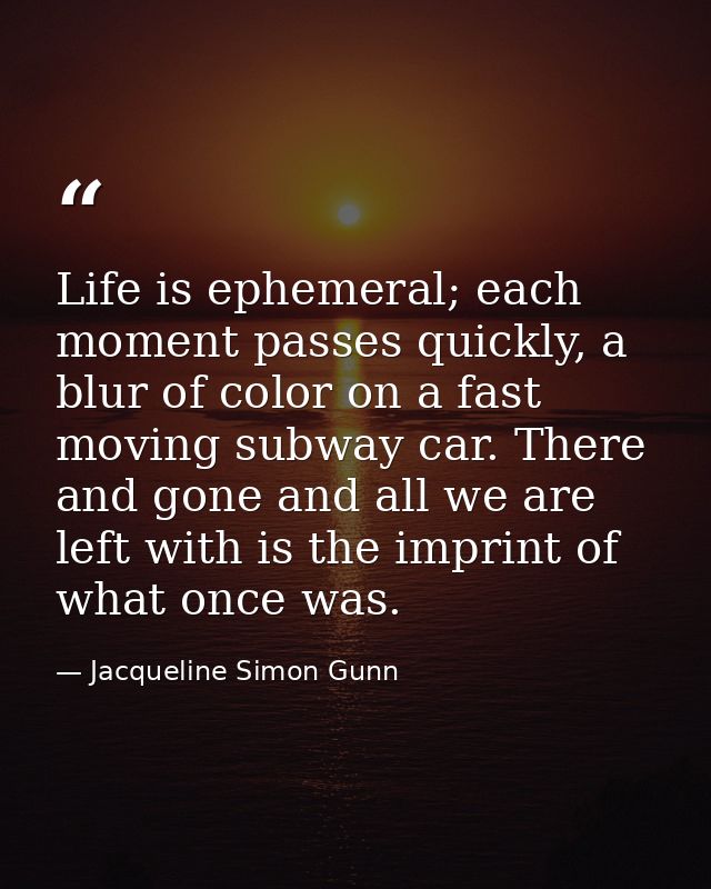 Life is ephemeral; each moment passes quickly, a blur of color on a fast moving subway car. There and gone and all we ar — Jacqueline Simon Gunn
