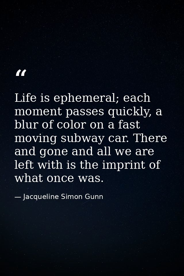 Life is ephemeral; each moment passes quickly, a blur of color on a fast moving subway car. There and gone and all we ar — Jacqueline Simon Gunn
