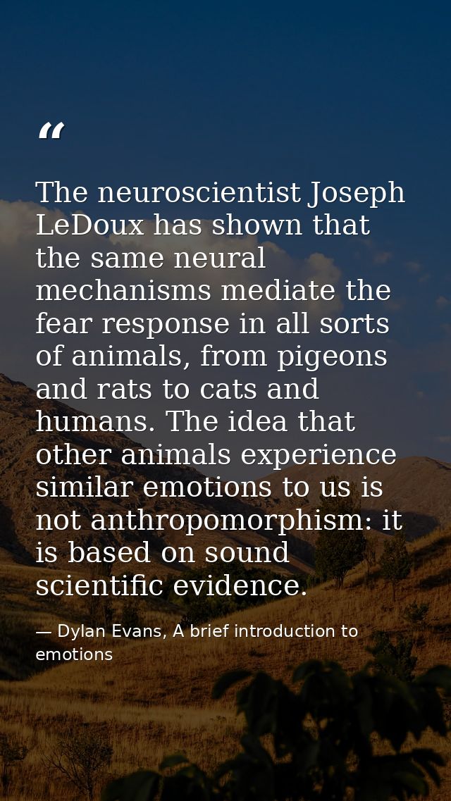 The neuroscientist Joseph LeDoux has shown that the same neural mechanisms mediate the fear response in all sorts of ani — Dylan Evans, A brief introduction to emotions