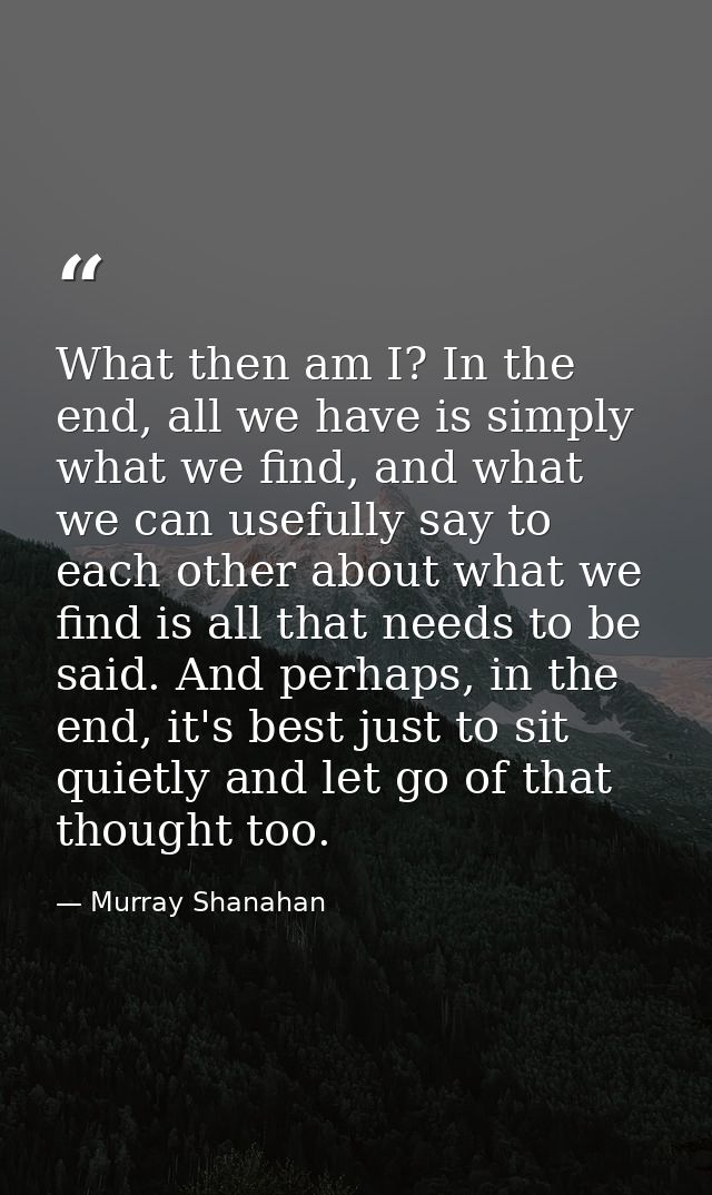 What then am I? In the end, all we have is simply what we find, and what we can usefully say to each other about what we — Murray Shanahan
