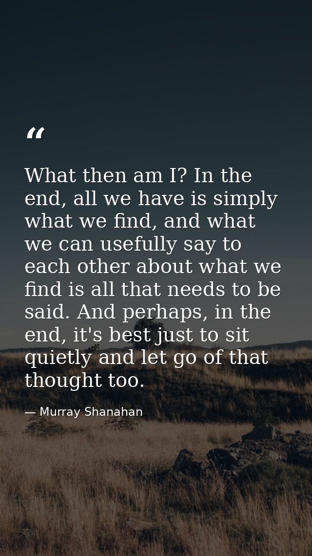 What then am I? In the end, all we have is simply what we find, and what we can usefully say to each other about what we — Murray Shanahan