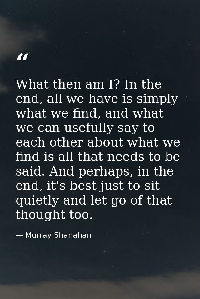 What then am I? In the end, all we have is simply what we find, and what we can usefully say to each other about what we — Murray Shanahan