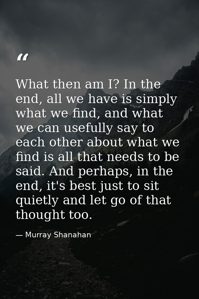 What then am I? In the end, all we have is simply what we find, and what we can usefully say to each other about what we — Murray Shanahan