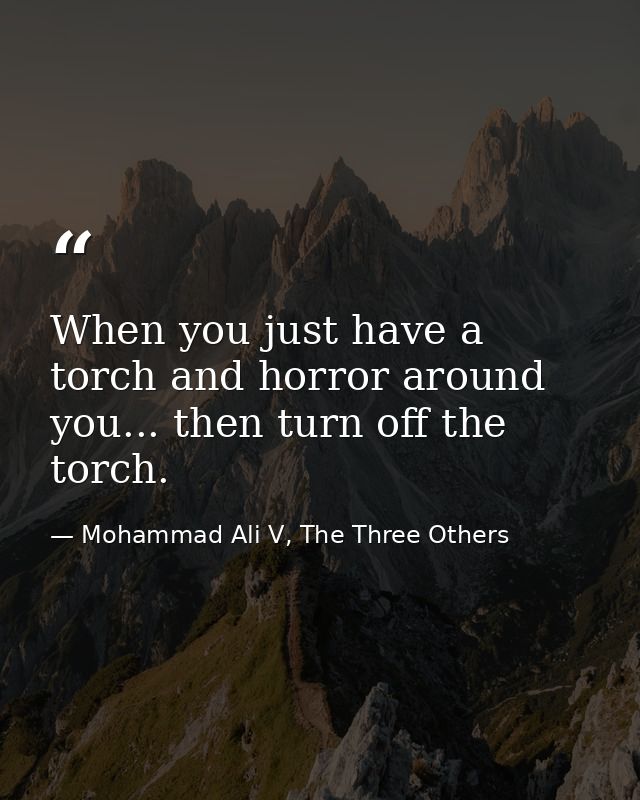 When you just have a torch and horror around you... then turn off the torch. — Mohammad Ali V, The Three Others