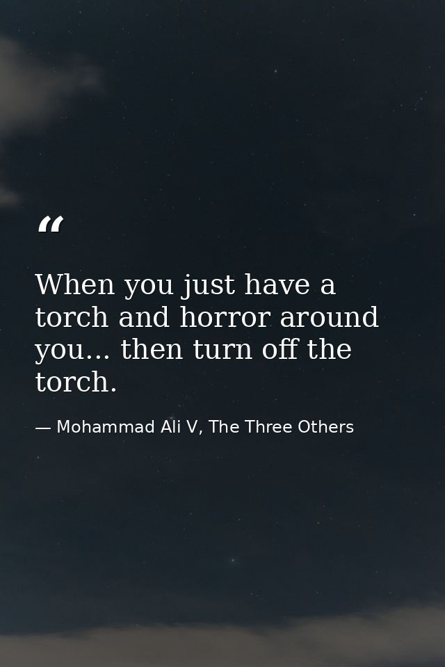 When you just have a torch and horror around you... then turn off the torch. — Mohammad Ali V, The Three Others
