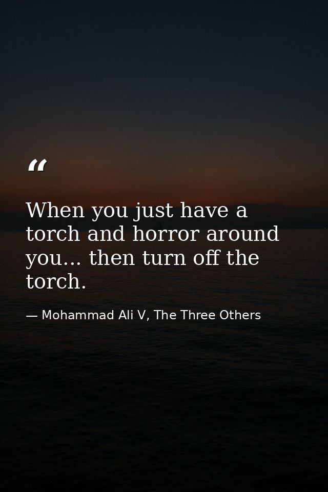 When you just have a torch and horror around you... then turn off the torch. — Mohammad Ali V, The Three Others
