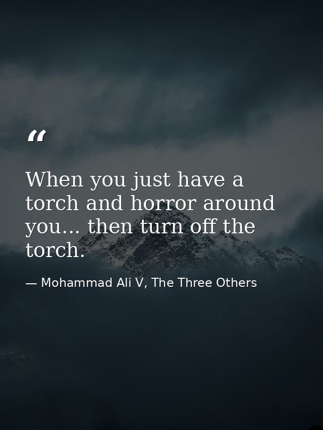 When you just have a torch and horror around you... then turn off the torch. — Mohammad Ali V, The Three Others