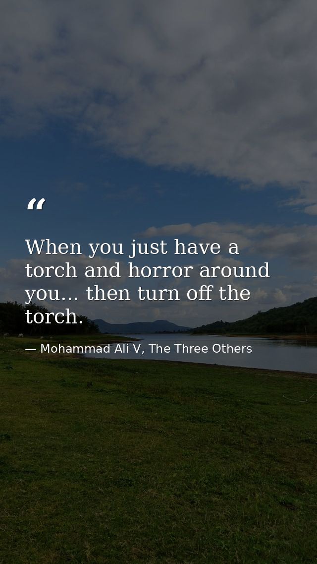When you just have a torch and horror around you... then turn off the torch. — Mohammad Ali V, The Three Others