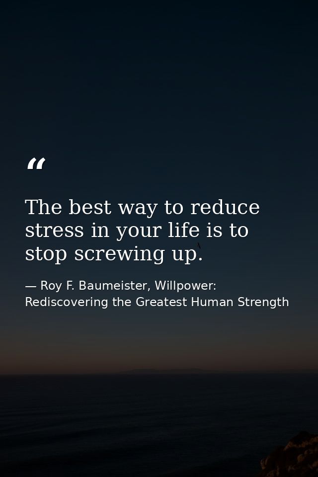 The best way to reduce stress in your life is to stop screwing up. — Roy F. Baumeister, Willpower: Rediscovering the Greatest Human Strength