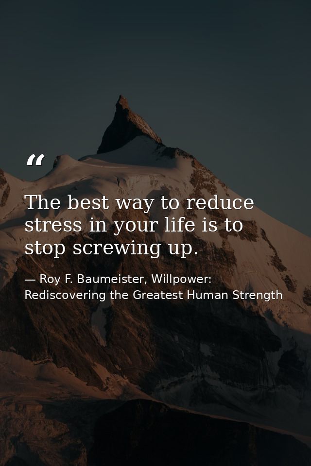 The best way to reduce stress in your life is to stop screwing up. — Roy F. Baumeister, Willpower: Rediscovering the Greatest Human Strength