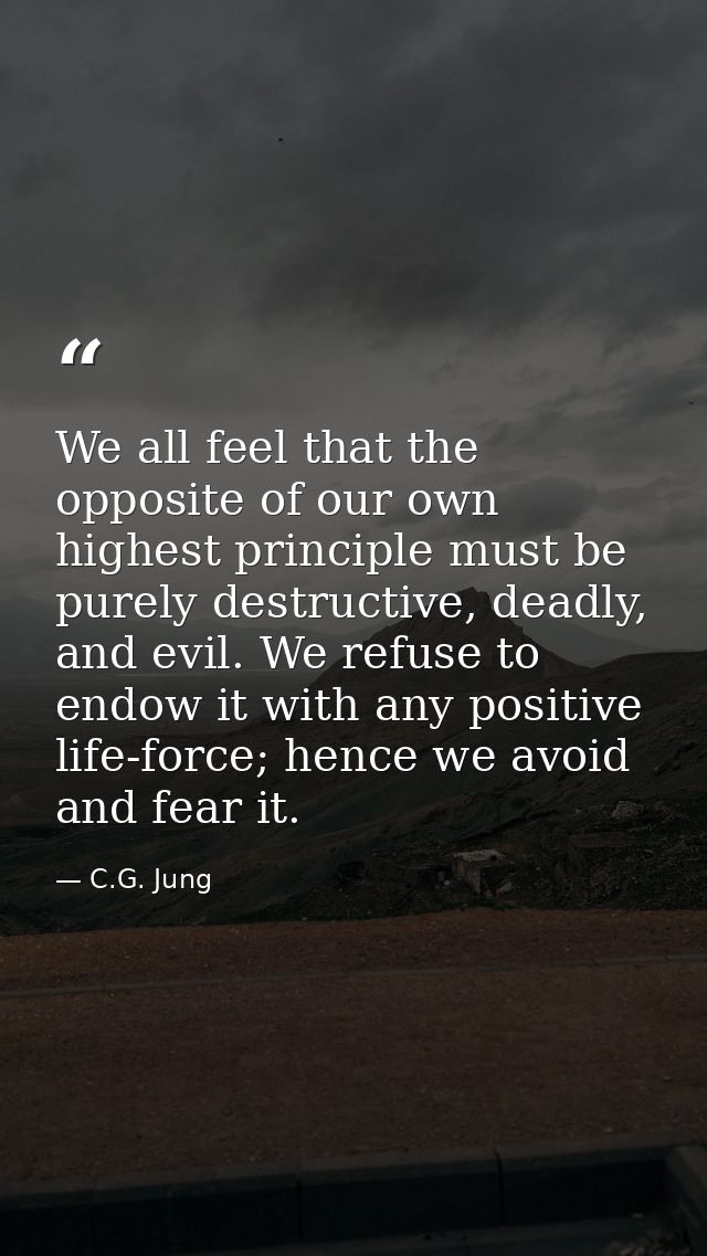 We all feel that the opposite of our own highest principle must be purely destructive, deadly, and evil. We refuse to en — C.G. Jung