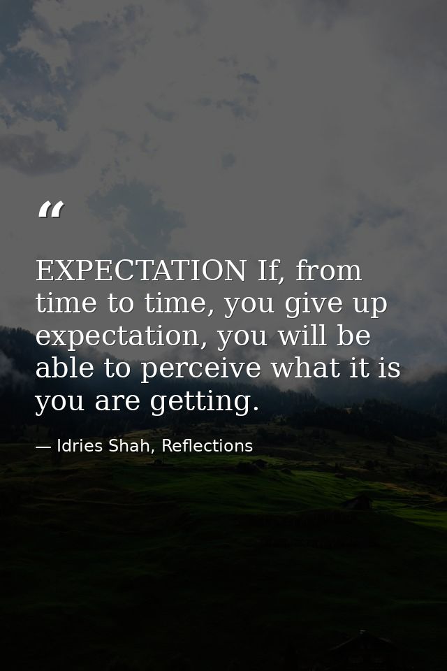 EXPECTATION If, from time to time, you give up expectation, you will be able to perceive what it is you are getting. — Idries Shah, Reflections