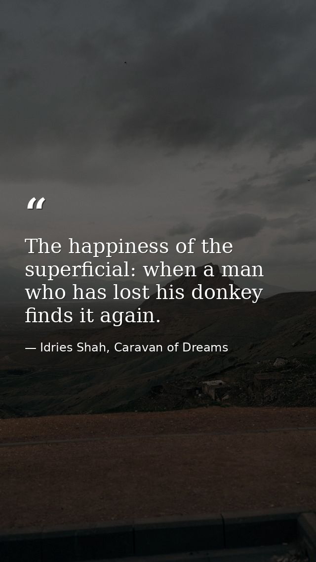 The happiness of the superficial: when a man who has lost his donkey finds it again. — Idries Shah, Caravan of Dreams