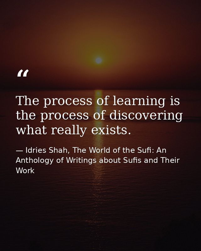 The process of learning is the process of discovering what really exists. — Idries Shah, The World of the Sufi: An Anthology of Writings about Sufis and Their Work