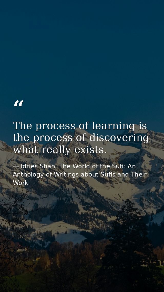 The process of learning is the process of discovering what really exists. — Idries Shah, The World of the Sufi: An Anthology of Writings about Sufis and Their Work