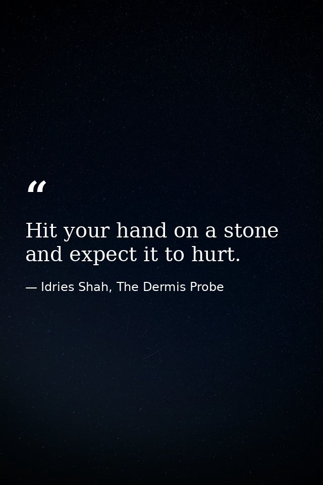 Hit your hand on a stone and expect it to hurt. — Idries Shah, The Dermis Probe
