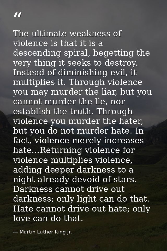 The ultimate weakness of violence is that it is a descending spiral, begetting the very thing it seeks to destroy. Inste — Martin Luther King Jr.