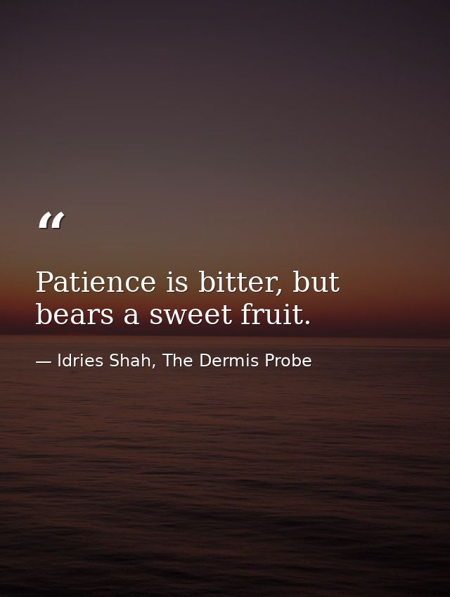 Patience is bitter, but bears a sweet fruit. — Idries Shah, The Dermis Probe