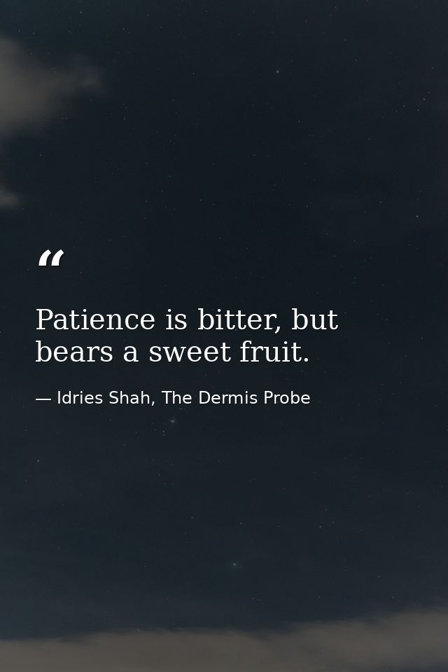 Patience is bitter, but bears a sweet fruit. — Idries Shah, The Dermis Probe