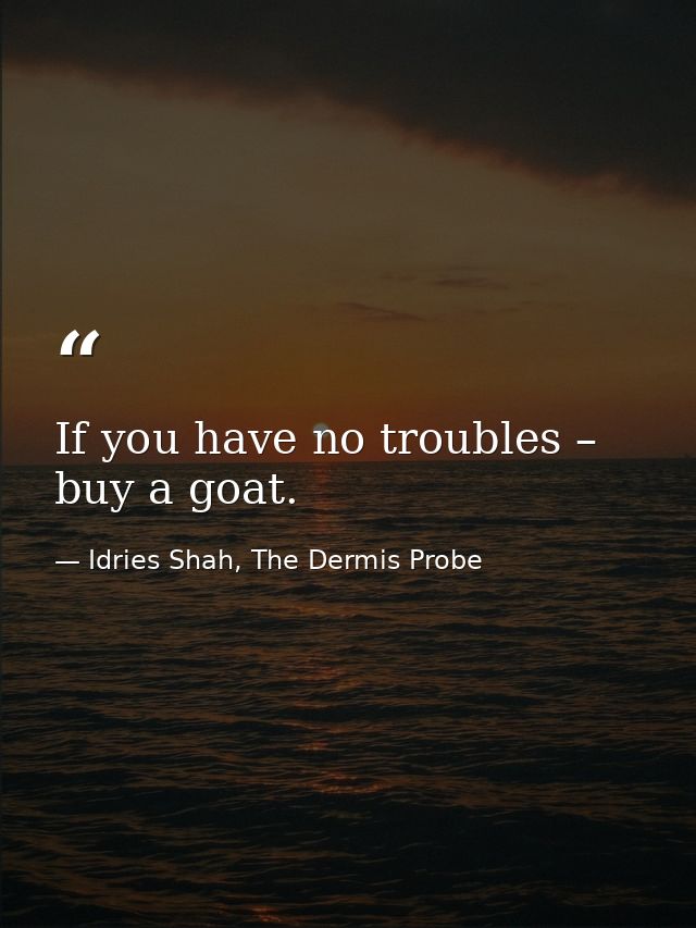If you have no troubles – buy a goat. — Idries Shah, The Dermis Probe