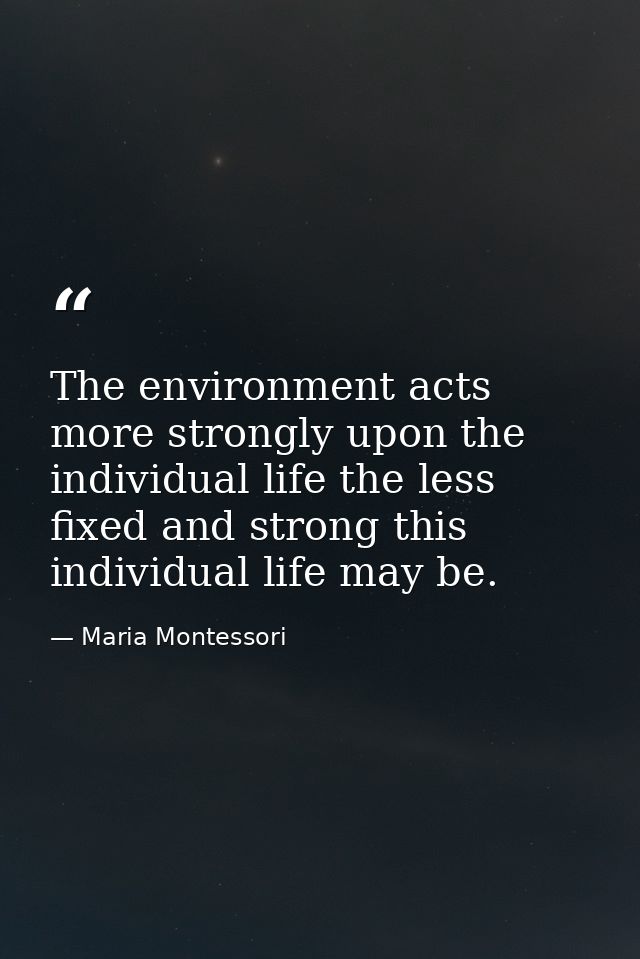 The environment acts more strongly upon the individual life the less fixed and strong this individual life may be. — Maria Montessori