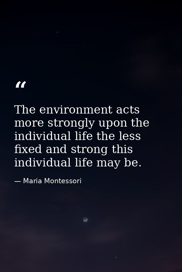 The environment acts more strongly upon the individual life the less fixed and strong this individual life may be. — Maria Montessori
