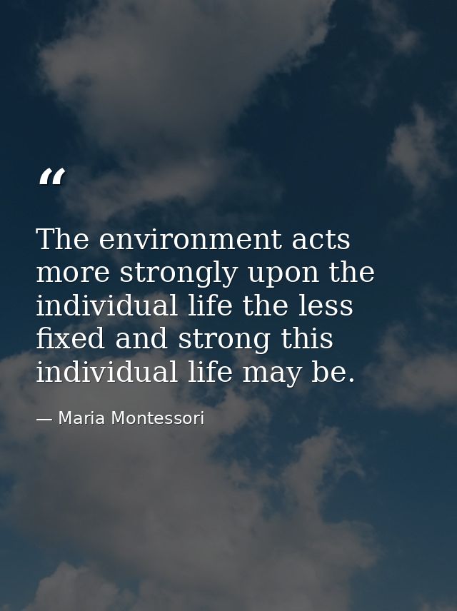 The environment acts more strongly upon the individual life the less fixed and strong this individual life may be. — Maria Montessori