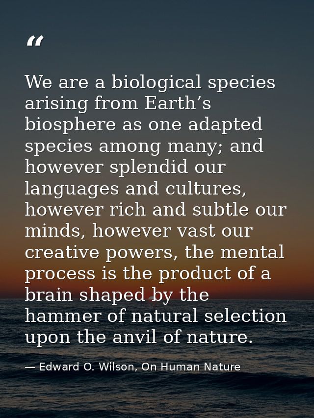 We are a biological species arising from Earth’s biosphere as one adapted species among many; and however splendid our l — Edward O. Wilson, On Human Nature