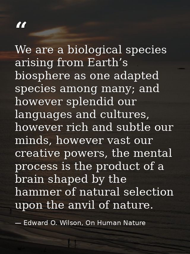 We are a biological species arising from Earth’s biosphere as one adapted species among many; and however splendid our l — Edward O. Wilson, On Human Nature