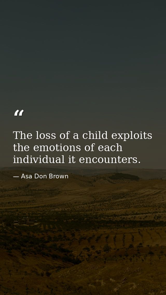The loss of a child exploits the emotions of each individual it encounters. — Asa Don Brown