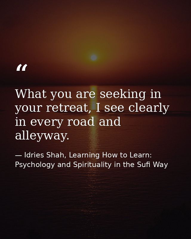 What you are seeking in your retreat, I see clearly in every road and alleyway. — Idries Shah, Learning How to Learn: Psychology and Spirituality in the Sufi Way