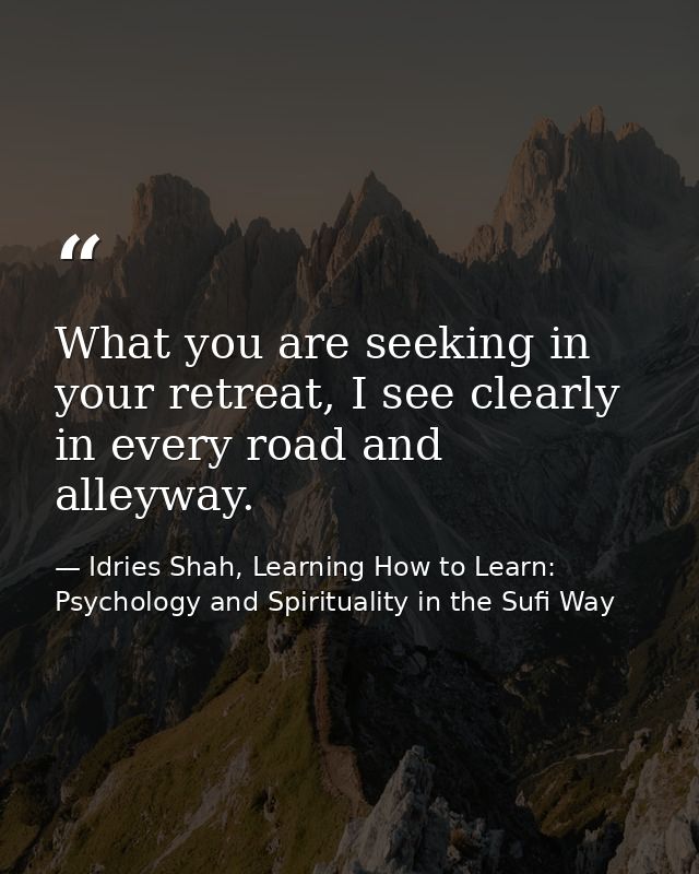 What you are seeking in your retreat, I see clearly in every road and alleyway. — Idries Shah, Learning How to Learn: Psychology and Spirituality in the Sufi Way